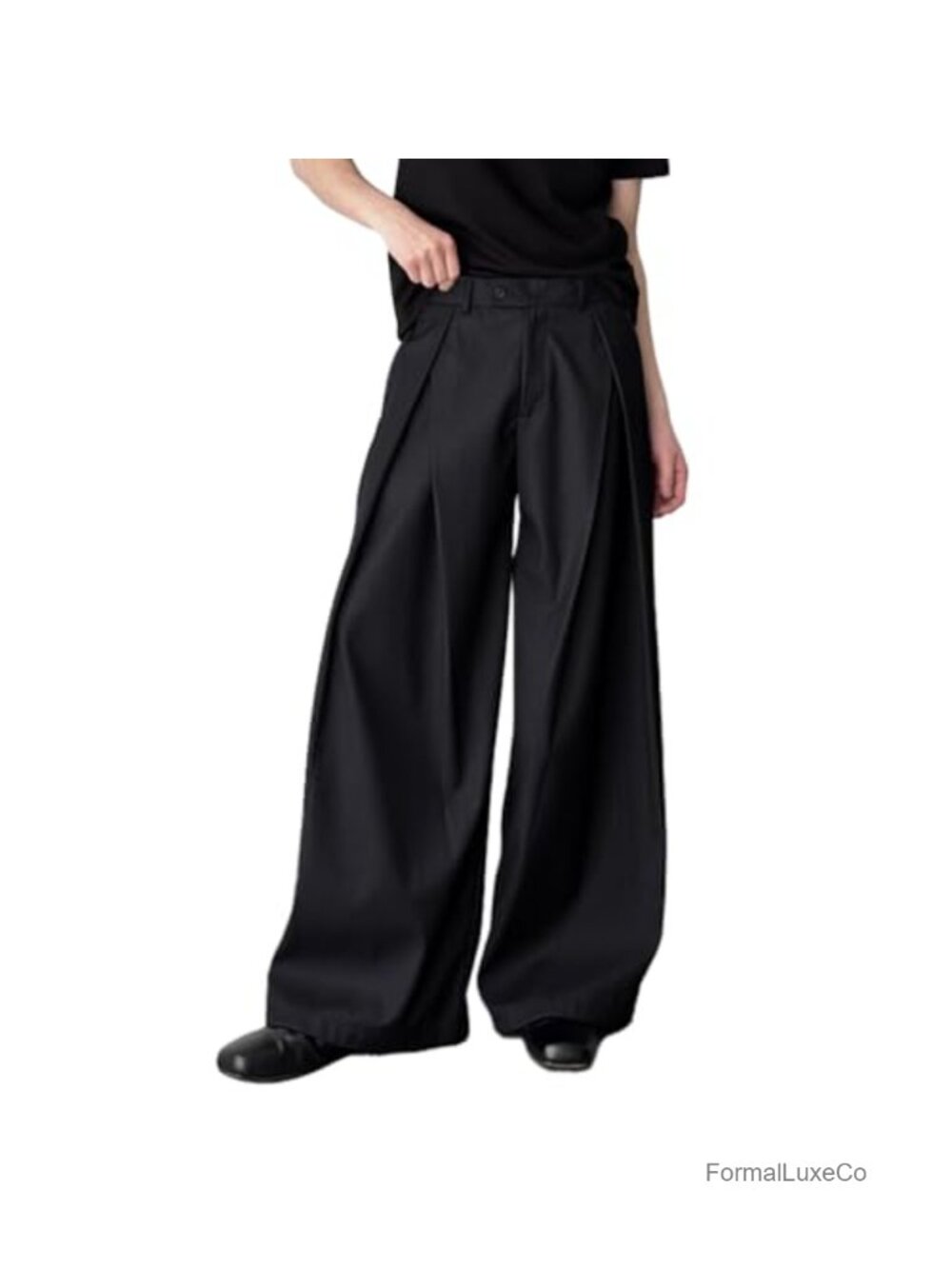 Men's Wide Leg Pleated Front Dress Pants Zipper Fly with Pockets
